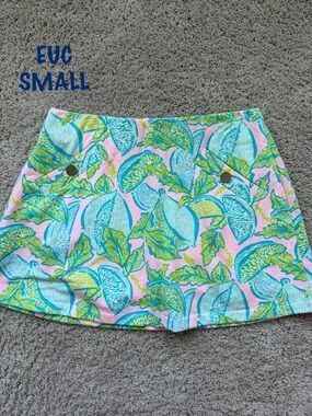 Lilly Pulitzer Pink Tropical Leaf Print Mini Skort with Teal & Lime